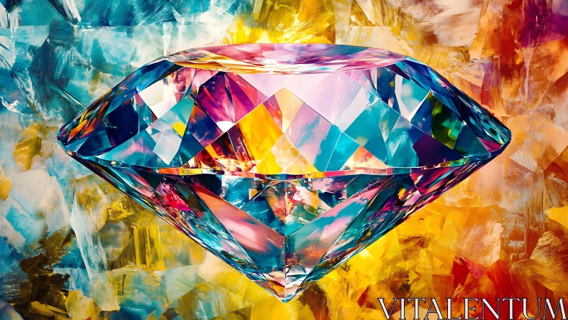 Prismatic diamond drifts through a storm of painted light