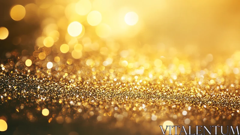 Golden glitter macro bokeh field with luminous highlights.