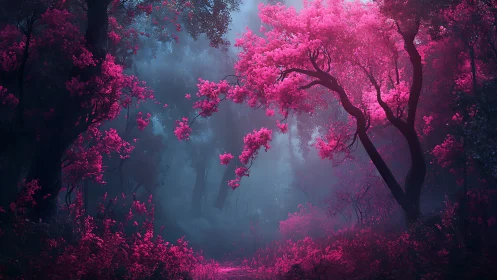 Glowing Pink Forest of Dreams and Wonder
