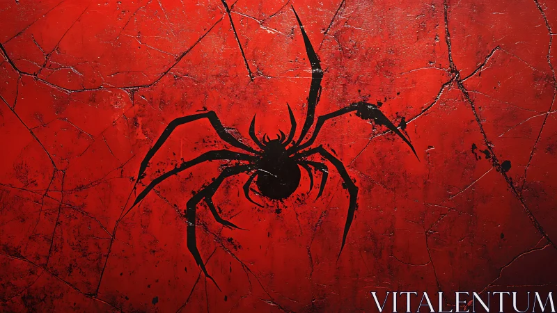 Stark black spider emblem dominates distressed crimson ground