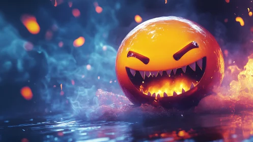 Fiery cartoon orb monster with molten glow and sparks.