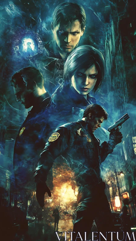 Composite illustration shows armed officers in urban chaos