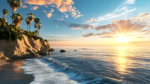 Sunlit palm cliffs whisper quietly to the gliding sea