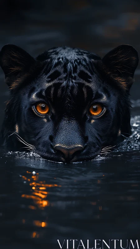 Black Panther Portrait in Water with Amber Eyes.