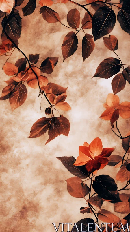 Autumn Branches with Vintage Florals Against Textured Backdrop.