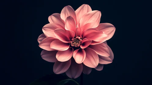 Coral Dahlia Against Dark Background.