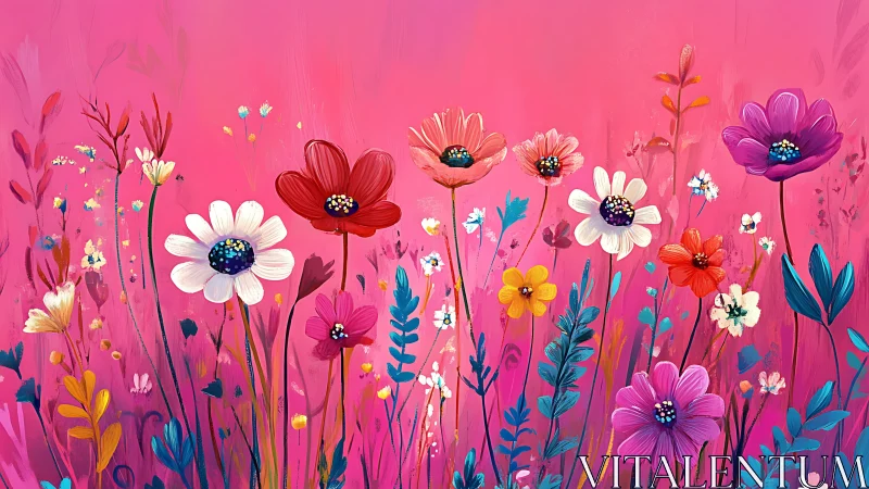 Vibrant Floral Garden Against Hot Pink Background
