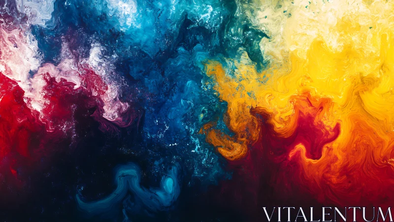 Chromatic fluid abstraction with intense red, blue, yellow fields.