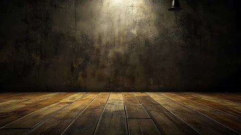 Warm spotlight invites stories to unfold on rustic wood floor