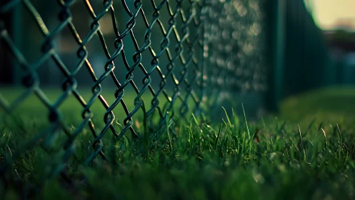 Soft evening light glows along a green chain-link fence