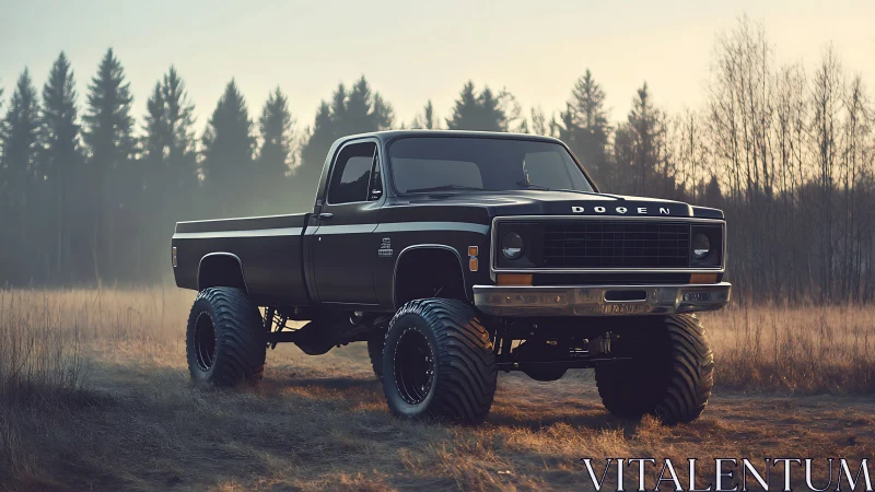 Lifted forest bruiser idles like a quiet giant at dawn