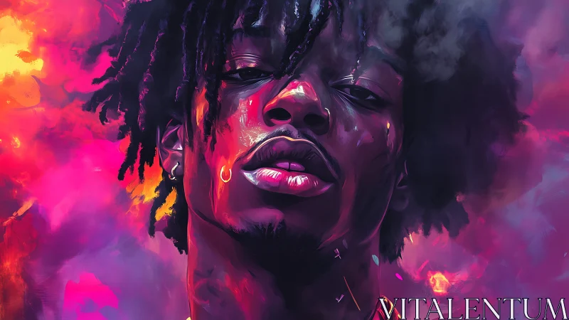 Neon-lit portrait channels electric emotion in blazing color.