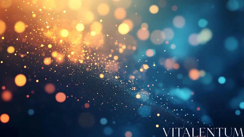 Abstract glowing bokeh lights on dark blue background, digital art.