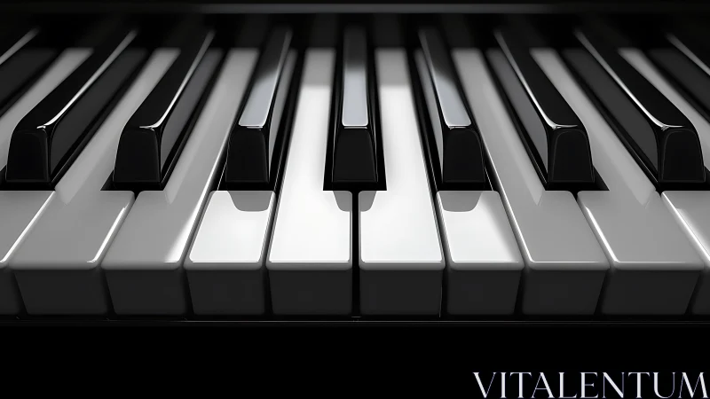 Close-up view of glossy black and white piano keys.