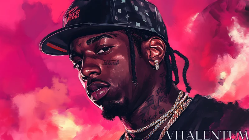 Digital portrait of man in cap against saturated pink sky