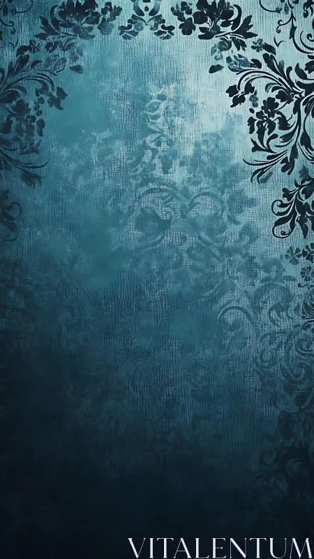 Teal grunge background with ornate floral corner flourishes