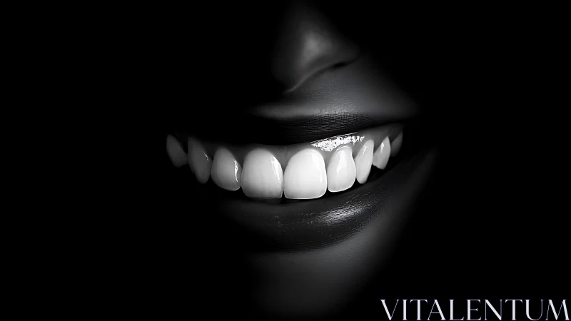 Luminous smile emerges from darkness in high-contrast portrait.