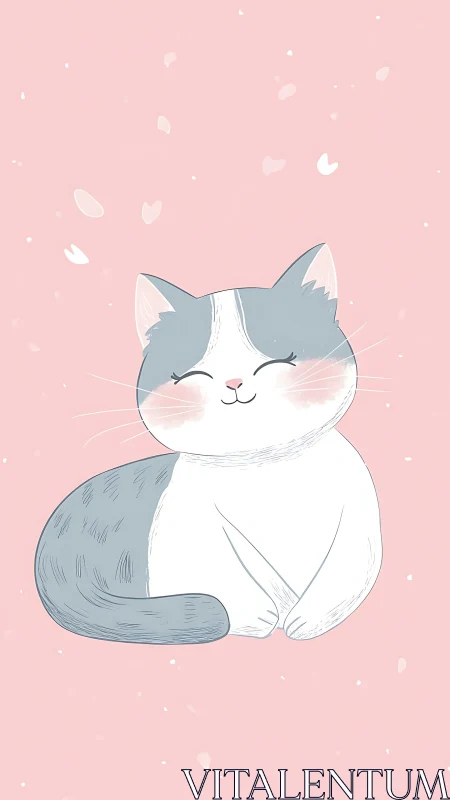Contentedly Seated Cat with Bicolor Coat in Soft Pastel Environment