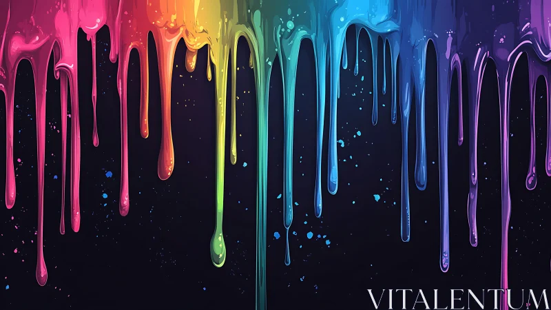 Neon rainbow drips cascade across a midnight cosmic canvas.