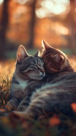 Tabby cat resting in outdoor environment with diffused sunlight.