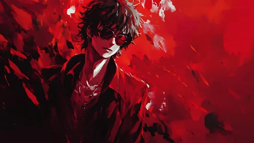 Crimson night wanderer in a storm of painterly chaos.