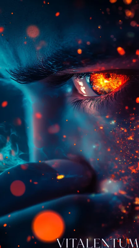 Incandescent cybernetic eye rendered in high-contrast neons