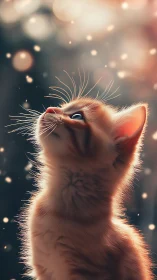 Ginger Kitten Gazes Upward in Golden Light.