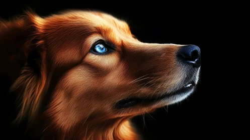 Hyperreal side portrait of a dog with vivid blue eye