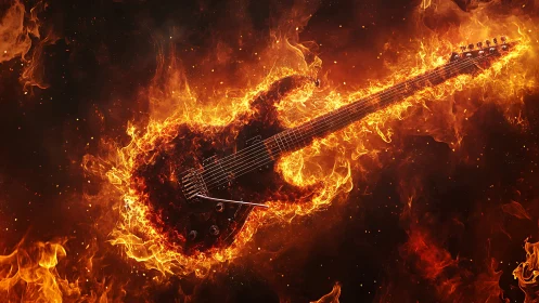 Electric Guitar Engulfed in Flame