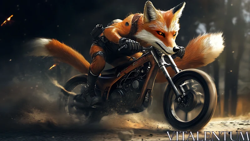 Fox mercenary rides custom dirt bike through embers.