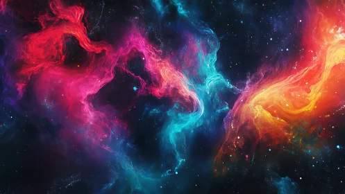 Tri-color interstellar nebula filaments in deep cosmic void