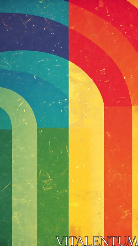 Curved color bands form symmetrical retro geometric layout