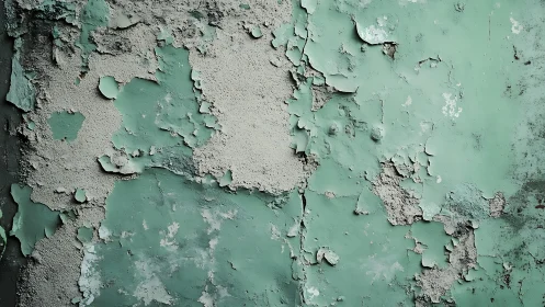 Weathered green wall with peeling paint and textured decay.