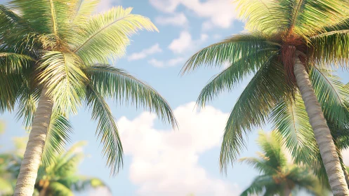 Palm Trees Against Blue Sky. Tropical Scene.