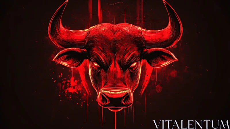 Intense red bull head illustration on dark gradient field.