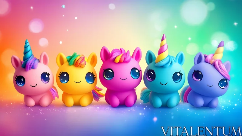 Row of stylized unicorn figures is displayed on gradient background