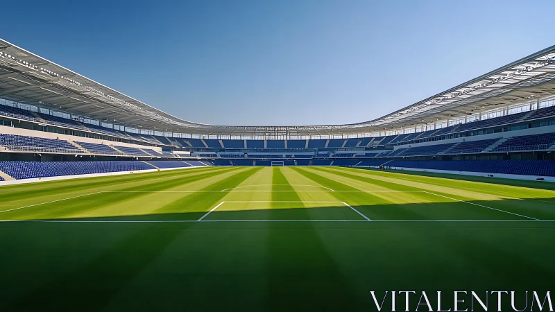 Sunlit football stadium awaiting the first joyful kickoff.