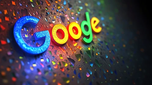 Chromatic letters drift like neon islands on wet glass