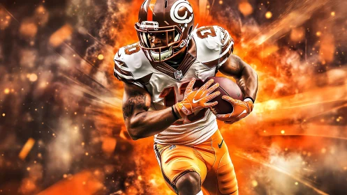 Dynamic American football runner rendered in vivid digital painting