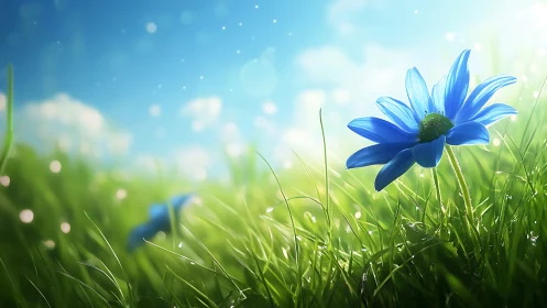 Cerulean Daisy in Natural Bokeh Field. Macro Perspective.