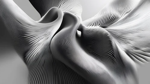 Abstract Black and White Flowing Lines in Organic 3D Form.