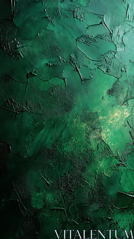Emerald impasto textures with dramatic chiaroscuro depth.