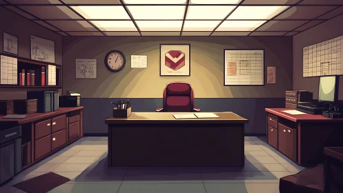 Symmetrical low-key office interior with centralized executive desk