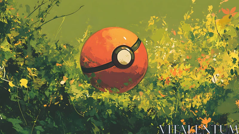 Red capture sphere hovers above dense sunlit forest floor