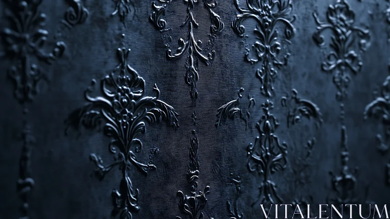 Ornate midnight damask pattern with glossy relief detail.