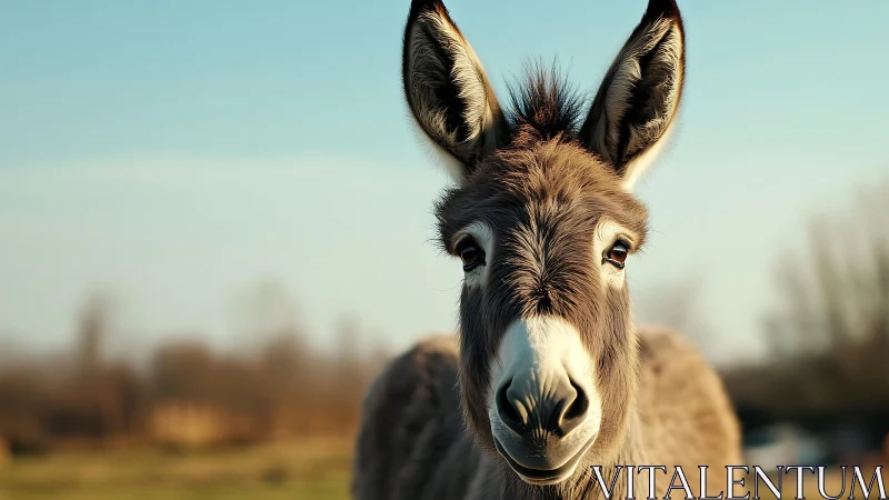 Sharp telephoto portrait isolates donkey head with shallow depth