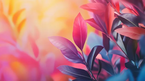 Digital painting of neon foliage with soft-focus gradient field.