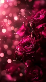 Magenta Roses Glistening with Bokeh Lighting.