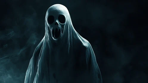 Spectral cloaked figure rendered in dramatic low key lighting