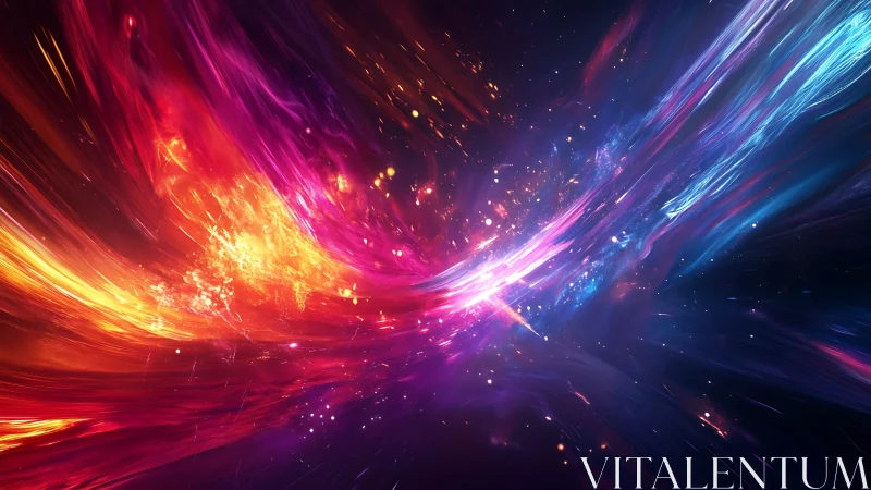 Cosmic energy streams collide in vibrant nebula burst